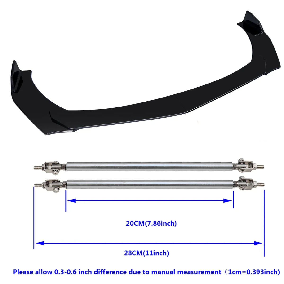 Universal ABS Front Bumper Lip Chin Spoiler Splitter With 8"-11" Adjustable Support Rod