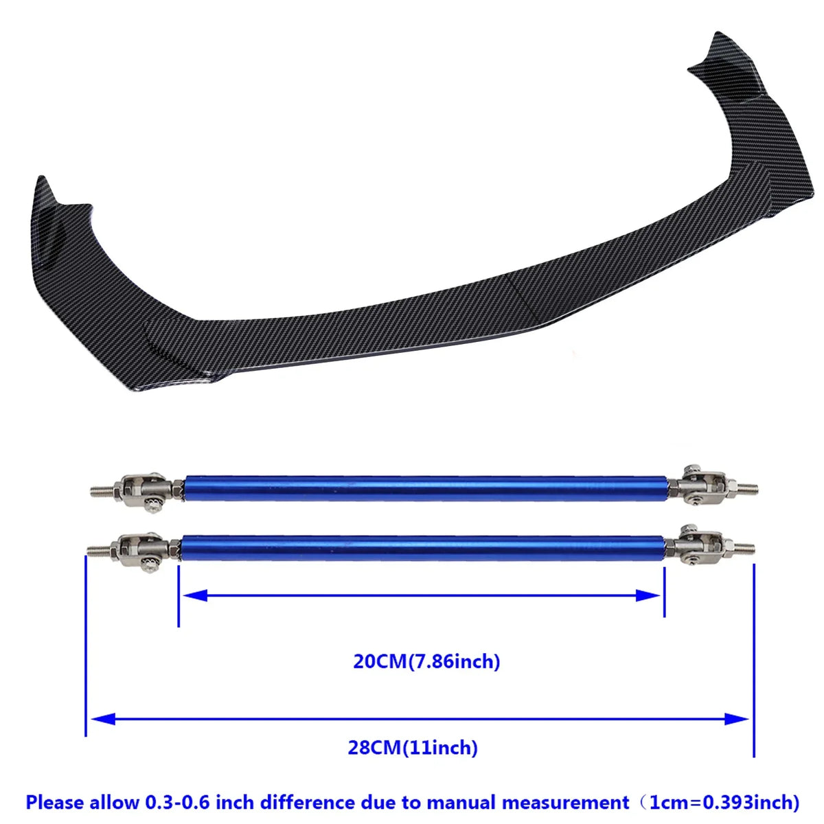 Universal ABS Front Bumper Lip Chin Spoiler Splitter With 8"-11" Adjustable Support Rod