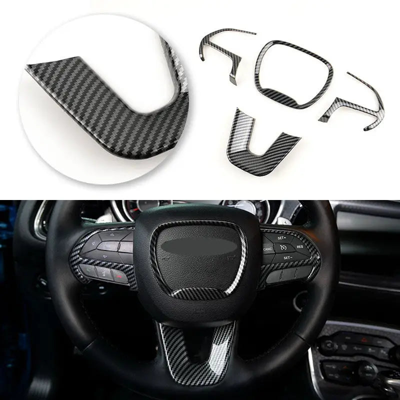 ABS Carbon Fiber Texture For Dodge Challenger Durango Charger 2015-2022 Jeep 4pcs Car Interior Steering Wheel Panel Cover Trim