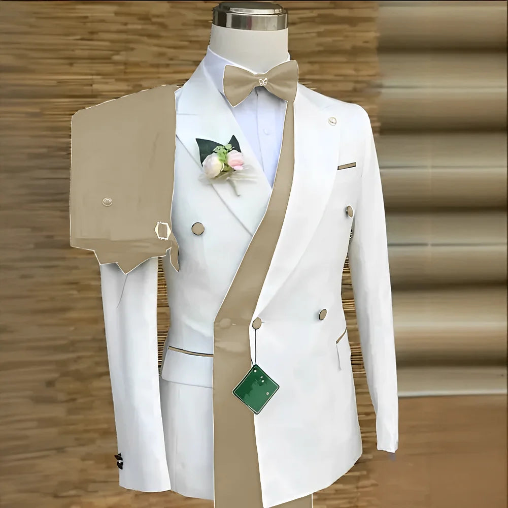 Bespoke Custom White Black Wedding Suit For Men New Design Slim Fit Groom Best Man Wedding Tuxedo Formal Prom Wear 2 Pieces Set