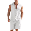 Men's Linen Sleeveless Hooded Shirt and Shorts Set