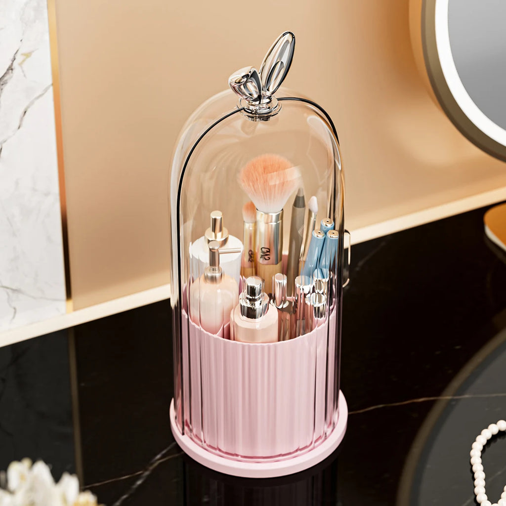 360° Rotating Makeup Brush Holder Cosmetic, Lipstick, Eyebrow Pencil, Eye Shadow Organizer with Clear Lid Dustproof, Waterproof