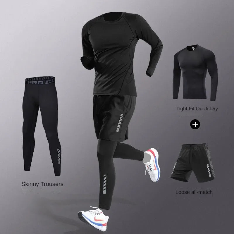 7Pcs Men's Ice Fiber Quick-Dry Running Fitness Full Set