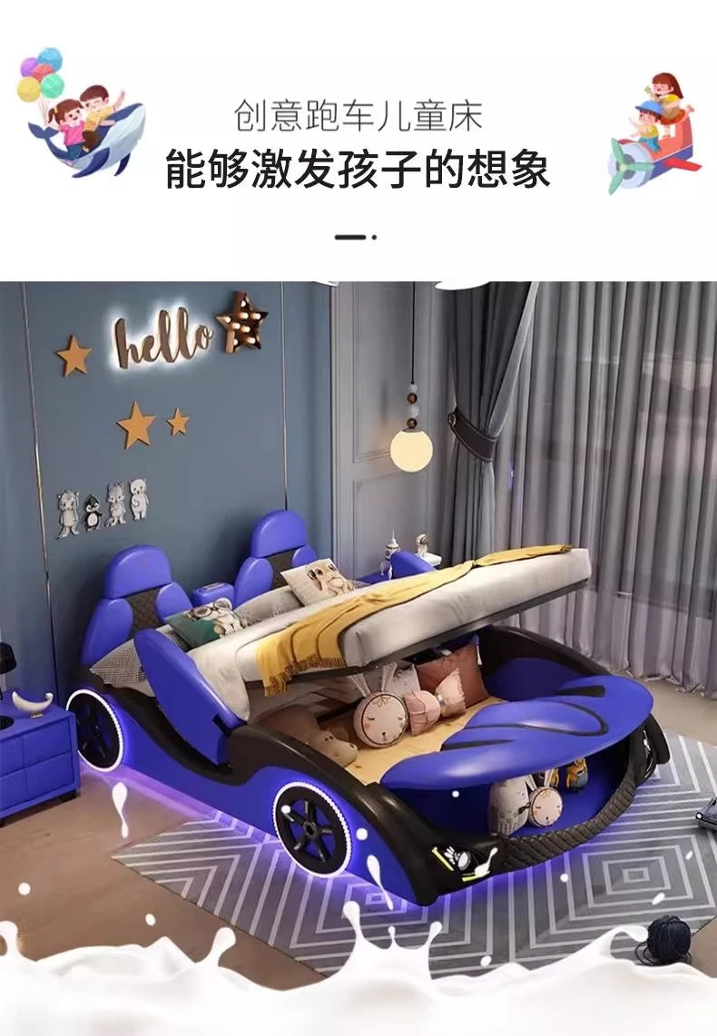 With lights and sound system 120x200 150x200 180x200 cm Sports car bed bedroom furniture Bed bases and frames Double beds