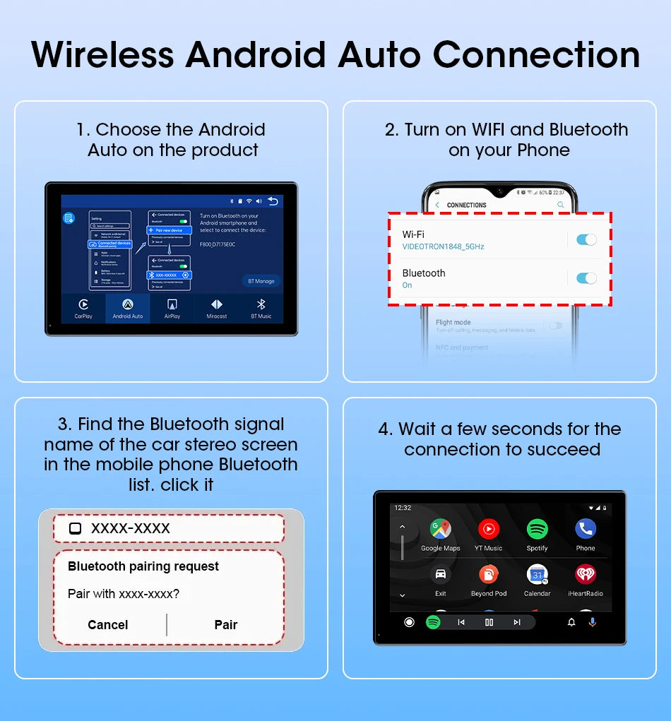 7/8/9'' Support Orientation & Portrait Car Mirror Radio Wireless Carplay Android Auto Multimedia Video Player Universal Screen