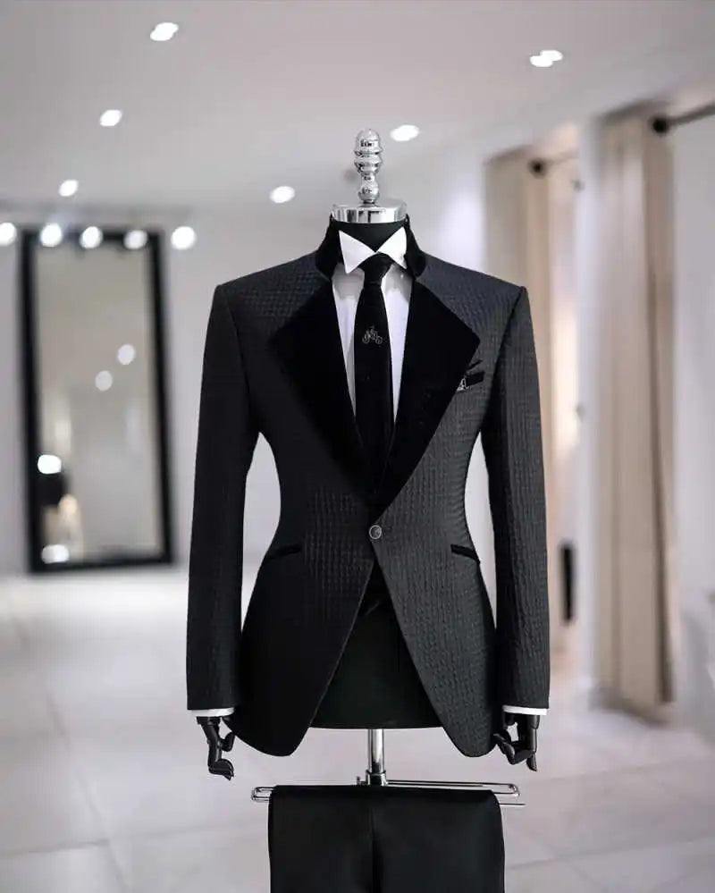 Formal Man Tuxedos Jacquard 2 Piece Set Jacket Pants Men Suit Classic Fit Single Breasted Evening Wedding Groom Customized