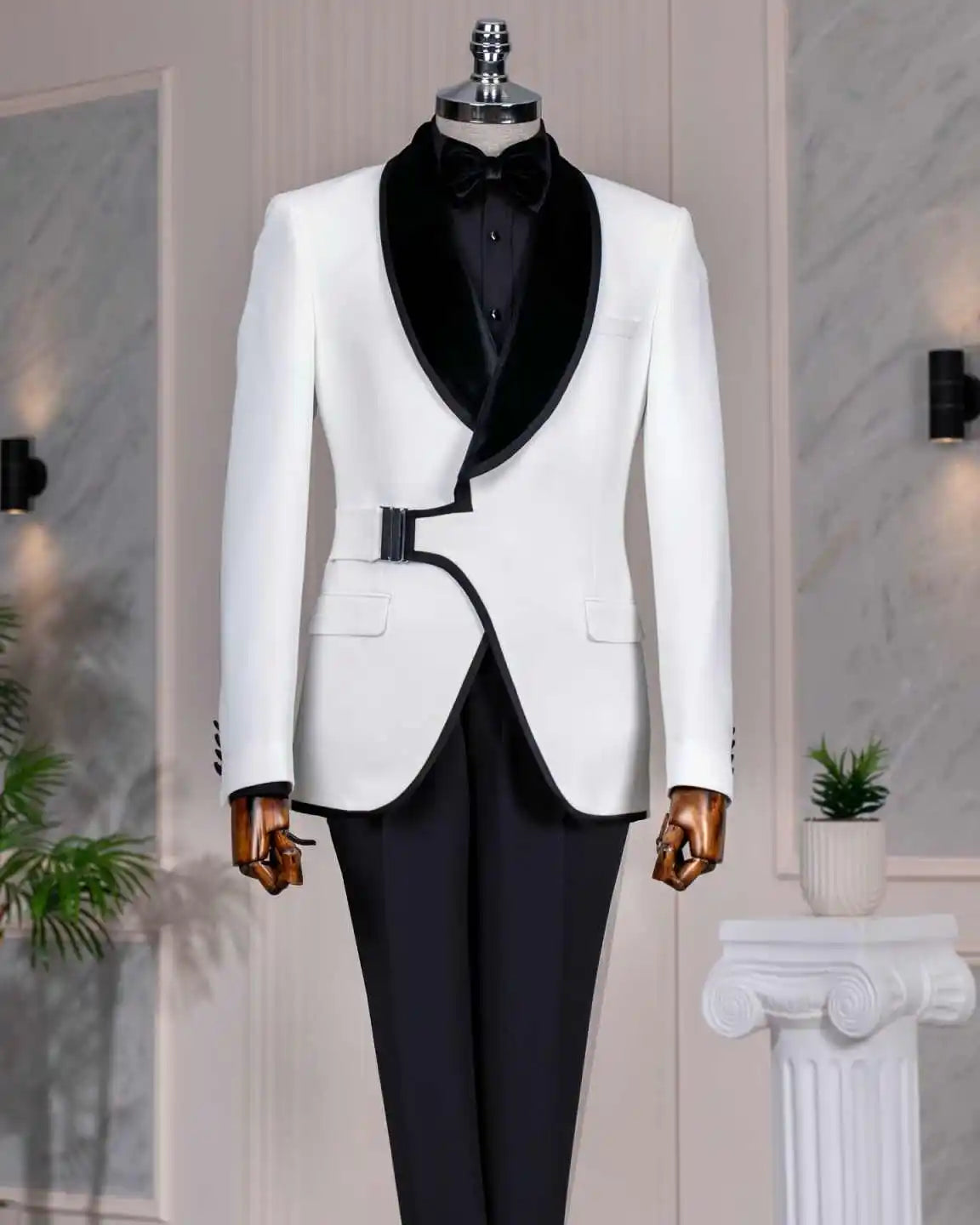 Elegant Wedding Tuxedos 2 Piece Set Jacket Pants Men Suit Design One Button Shawl Lapel  Evening Prom Groom Blazers Customized