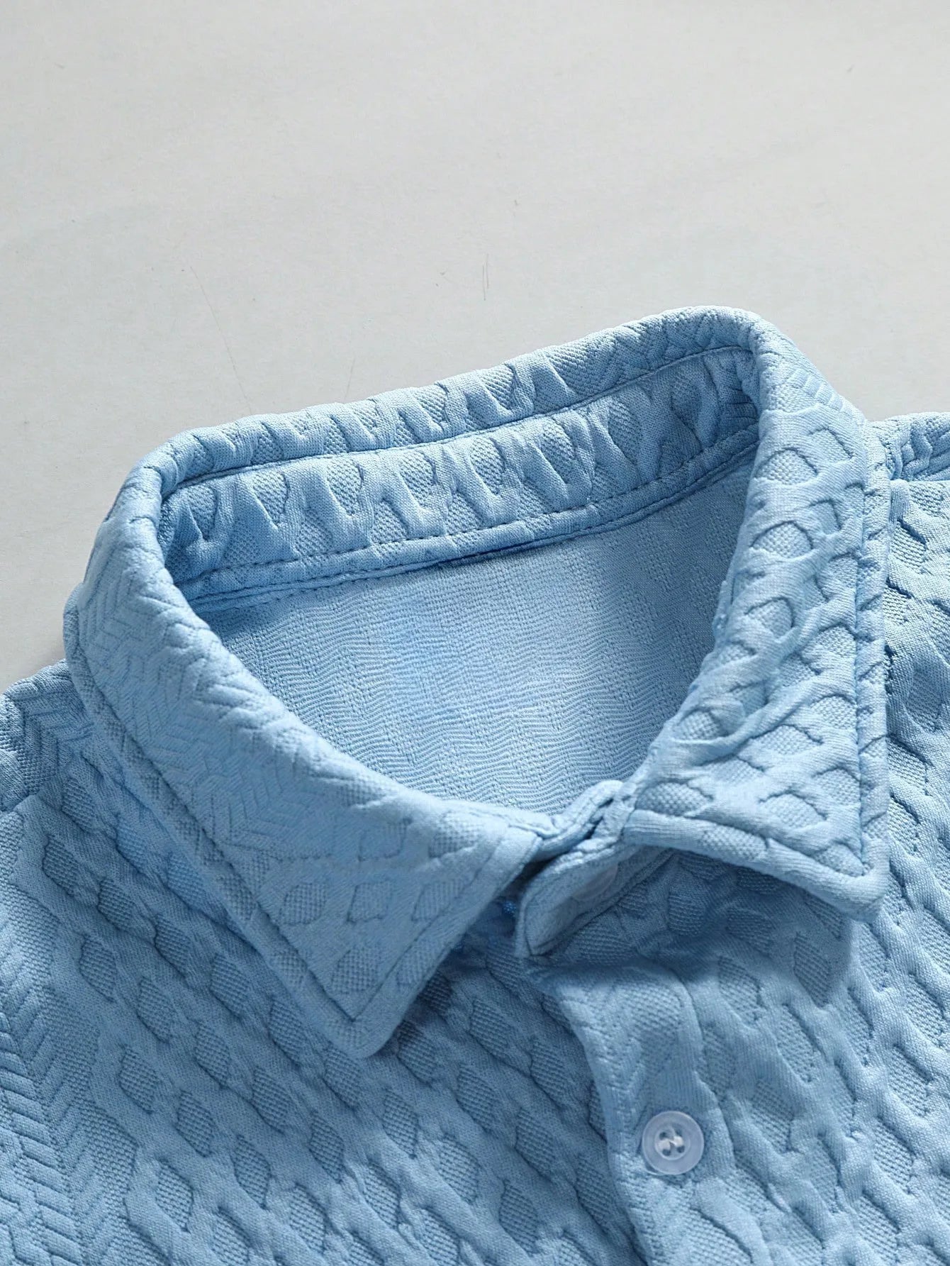 Summer New Men's Casual White Sportswear Shirt with A Lapel Men's Short-sleeved Button Shirt and Shorts Jacquard Texture Suit