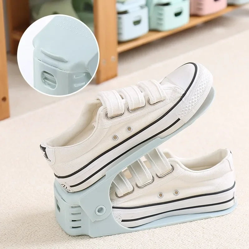 1/4/10 Pcs Shoe Organiser Plastic Adjustable Height Shoe Shelf Top and bottom compartment design Save space in your shoe cabinet