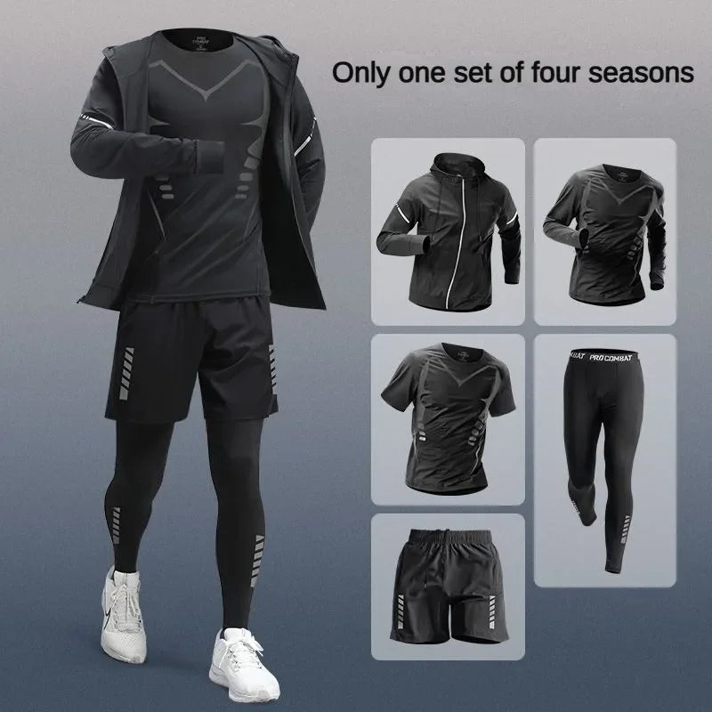 7Pcs Men's Ice Fiber Quick-Dry Running Fitness Full Set