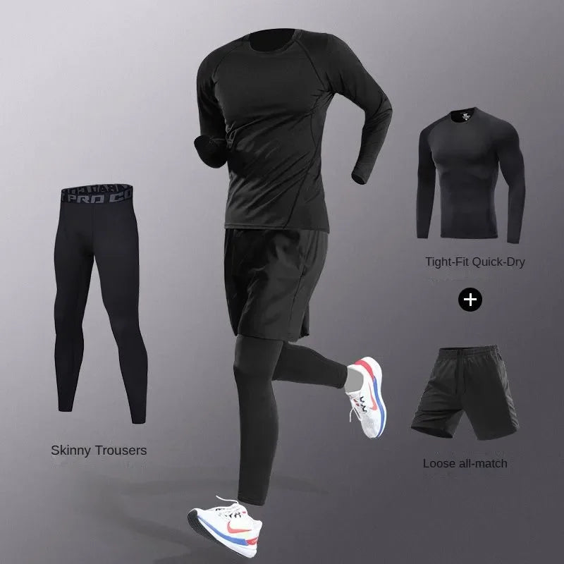 7Pcs Men's Ice Fiber Quick-Dry Running Fitness Full Set