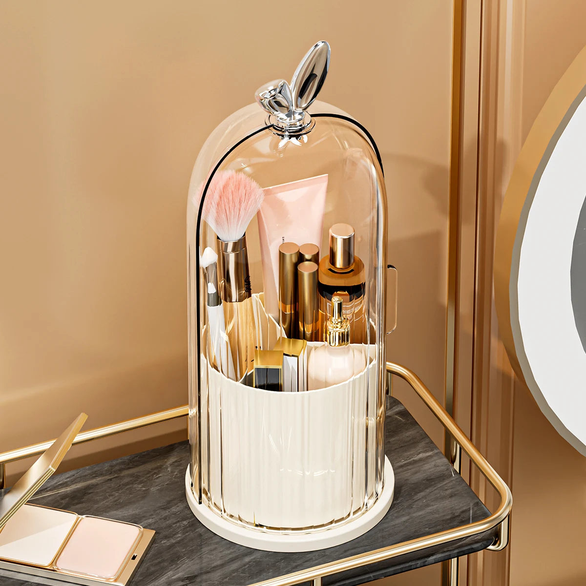 360° Rotating Makeup Brush Holder Cosmetic, Lipstick, Eyebrow Pencil, Eye Shadow Organizer with Clear Lid Dustproof, Waterproof