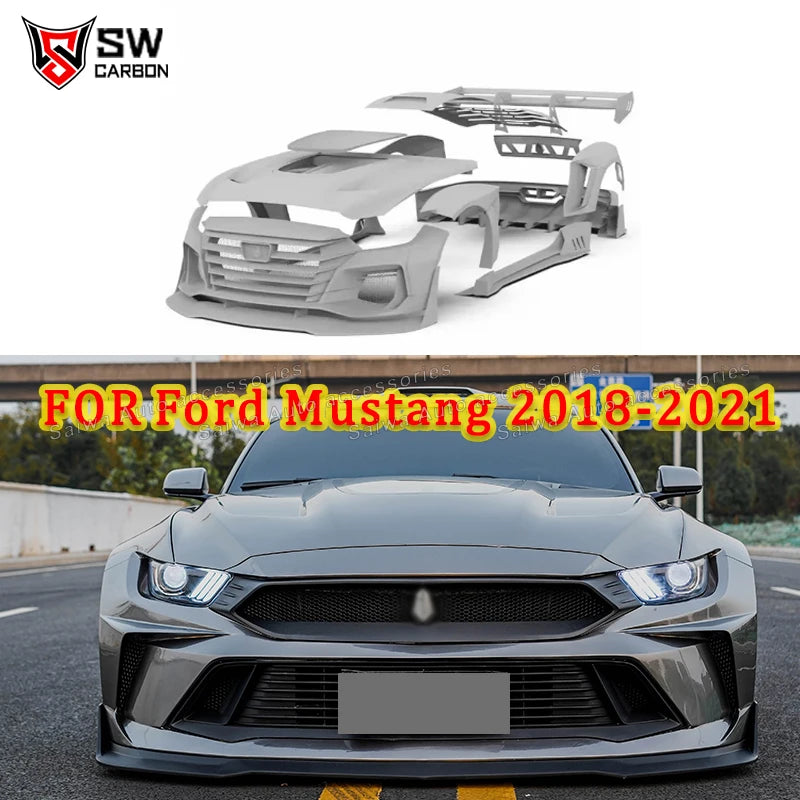 Dawn Style Wide Body kit for Ford Mustang 2018-2022 Car Front Bumpers Fender Flares Honnet Hood Rear Spoiler Wing Bodykit