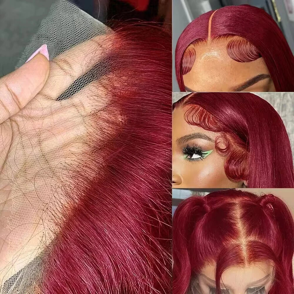 Burgundy 13x4 HD Lace Frontal Human Hair Wig Straight Red 13x6 Lace Front Human Hair Wigs 99J Colored 200% Human Hair Wig