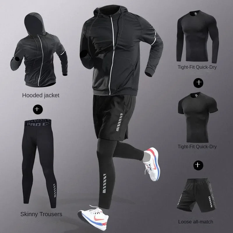7Pcs Men's Ice Fiber Quick-Dry Running Fitness Full Set