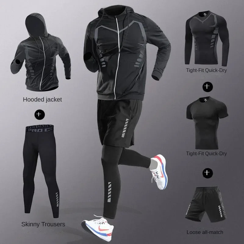 7Pcs Men's Ice Fiber Quick-Dry Running Fitness Full Set