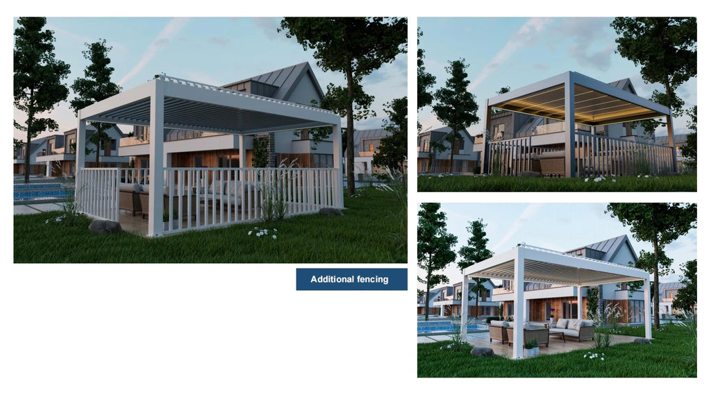 Motorized Pergola Aluminum Bioclimatic Gazebo with LED Lights Louvered Roof with Glass Sliding Doors Patio Gazebos Pergolas