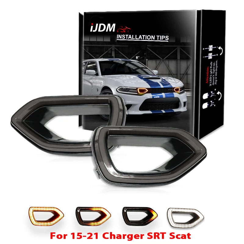 Replacement for SRT Scat Pack Grille LED Lights Sequential Amber Turn Signals Lights For Dodge Charger White LED as DRL 15-20