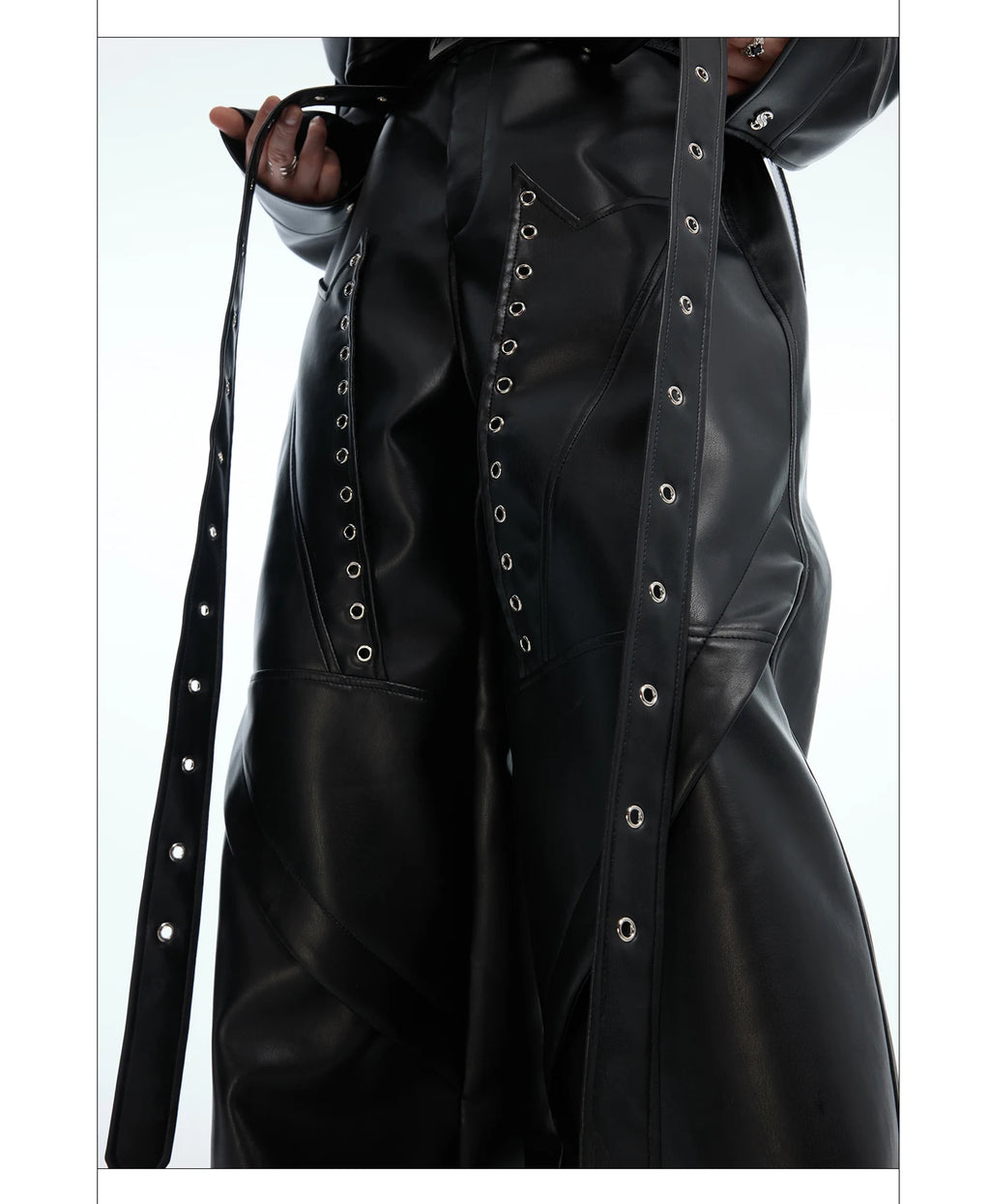 Mauroicardi Spring Autumn Cool Long Baggy Black Soft Pu Leather Wide Leg Pants Men