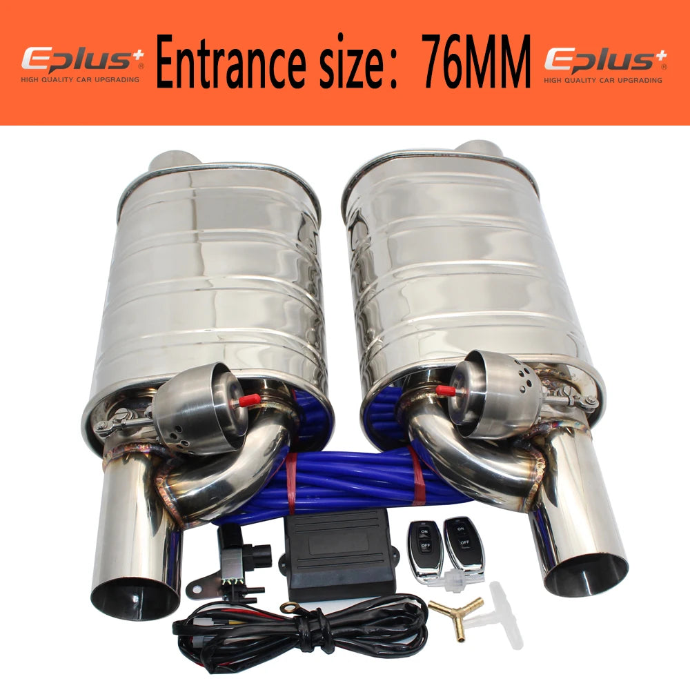 EPLUS 1 Pair Car Exhaust System Vacuum Valve Control Exhaust Pipe Kit Remote Control Variable Silencer Stainless Universal 63mm