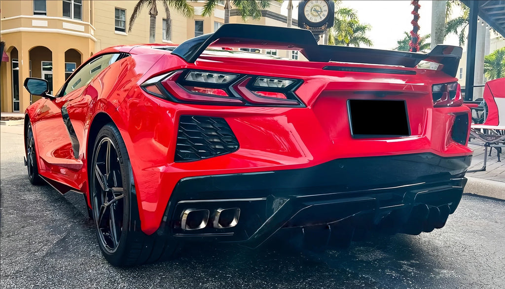 For Chevrolet Corvette C8 2020-2025 NINTE Style Rear Bumper Diffuser Non-Widebody Glossy Black Cars Accessories Body Kit