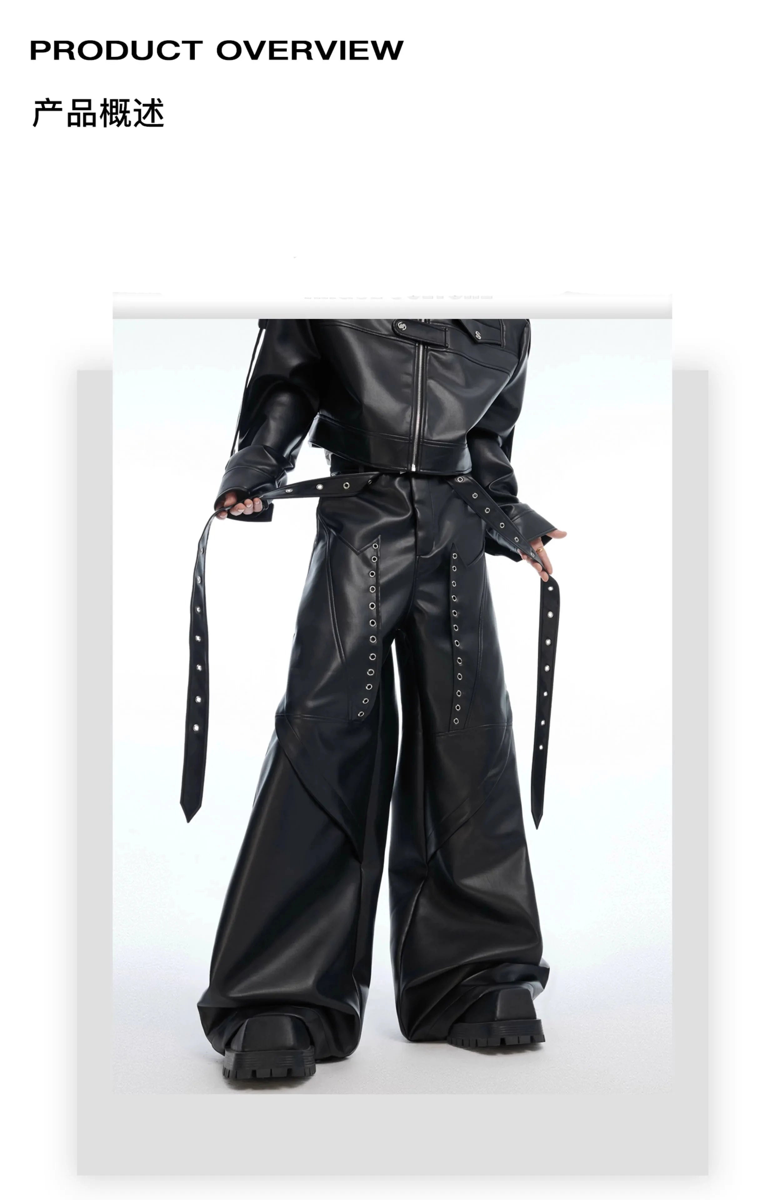 Mauroicardi Spring Autumn Cool Long Baggy Black Soft Pu Leather Wide Leg Pants Men