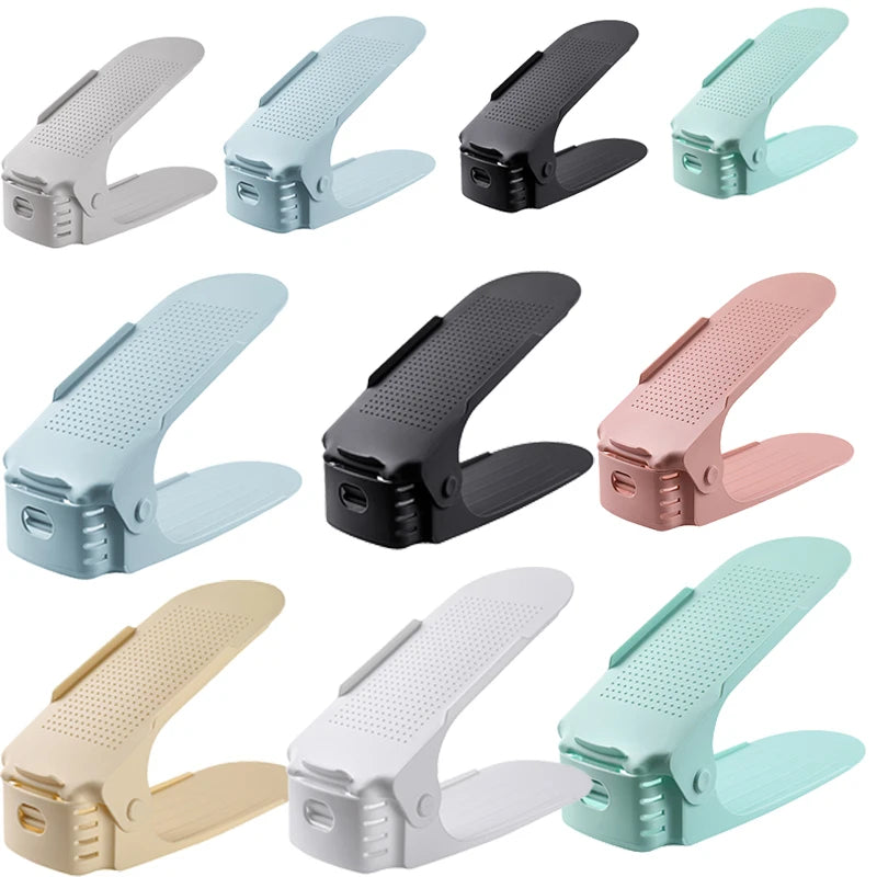 1/4/10 Pcs Shoe Organiser Plastic Adjustable Height Shoe Shelf Top and bottom compartment design Save space in your shoe cabinet