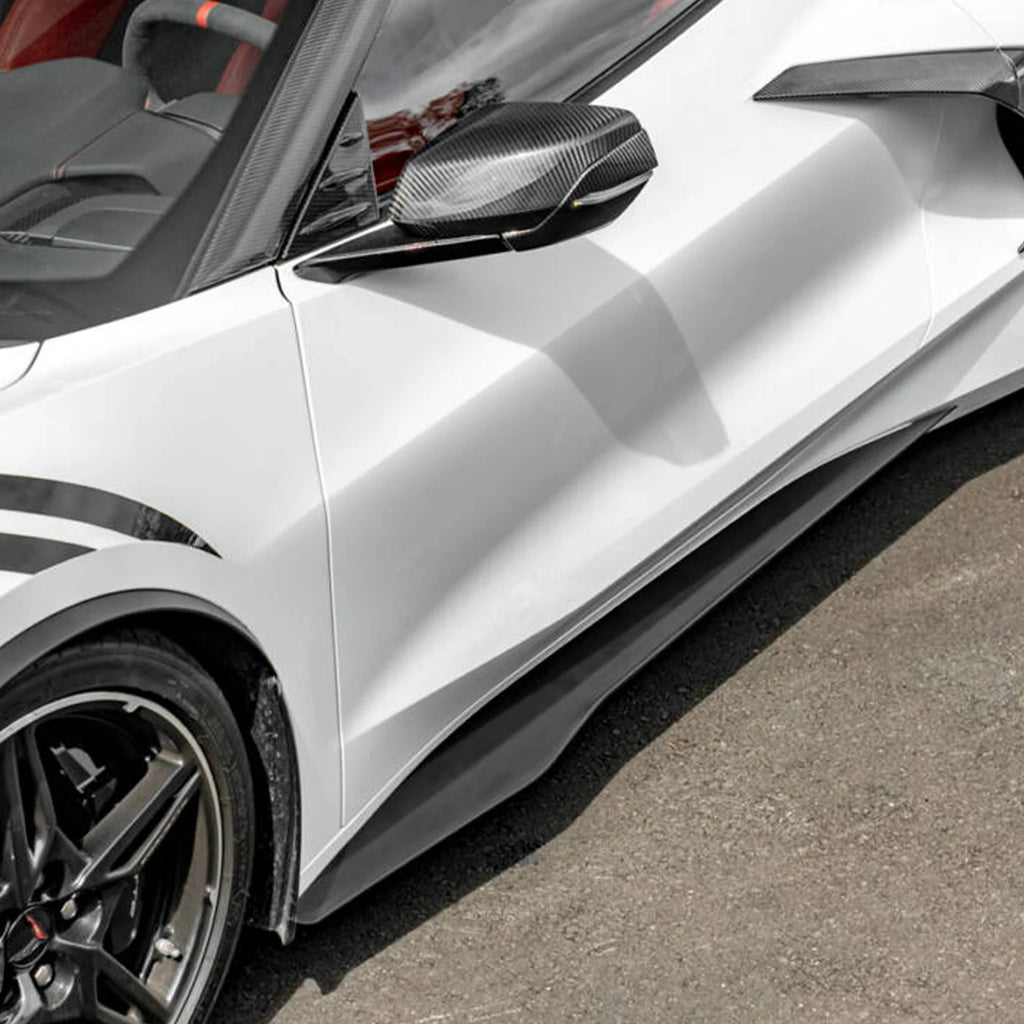 Side Skirts Extension Splitters Fender For Chevrolet Corvette C8 2 Door Z51 Stingray STG 3 2020-2024 Carbon Look Glossy Black