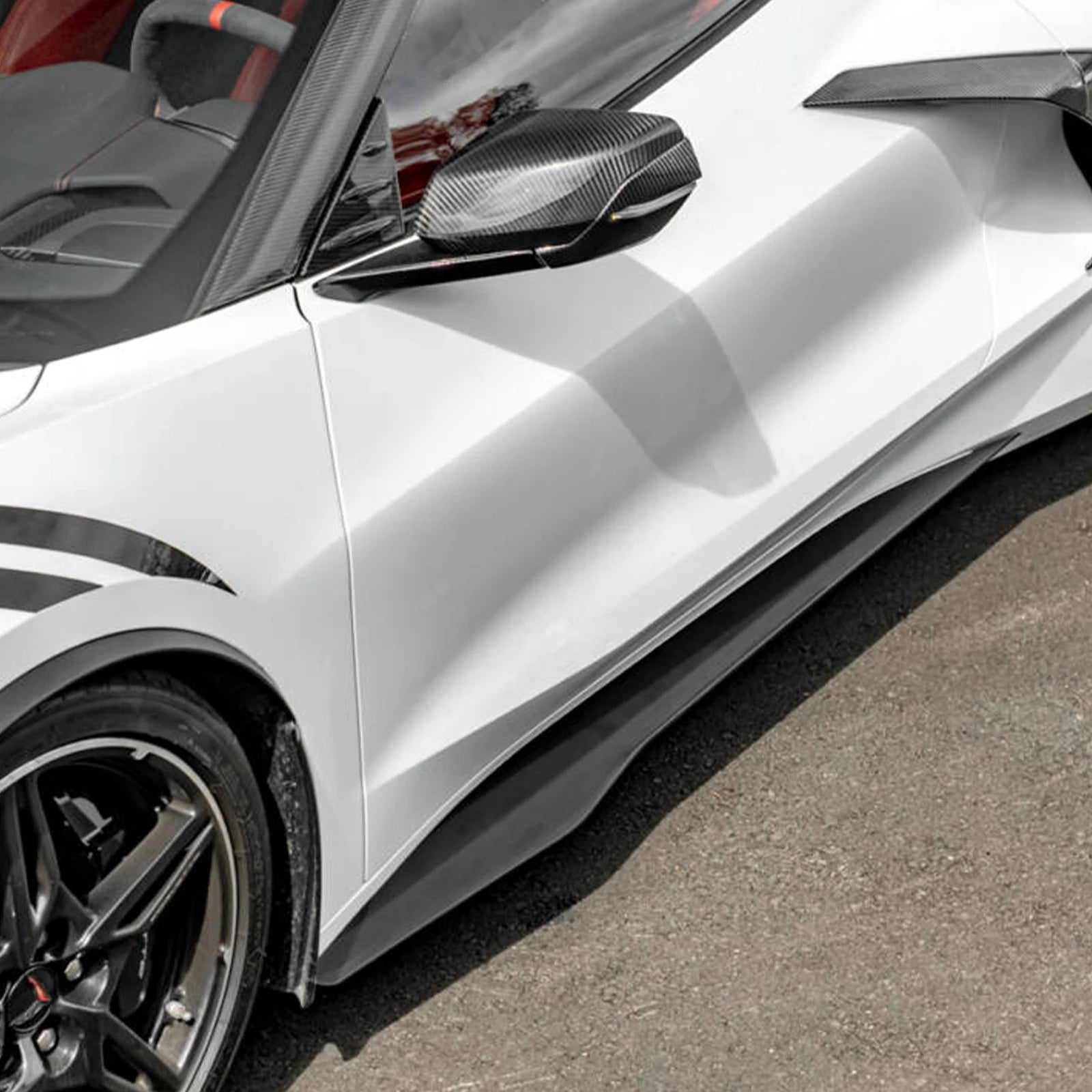 Side Skirts Extension Splitters Fender For Chevrolet Corvette C8 2 Door Z51 Stingray STG 3 2020-2024 Carbon Look Glossy Black