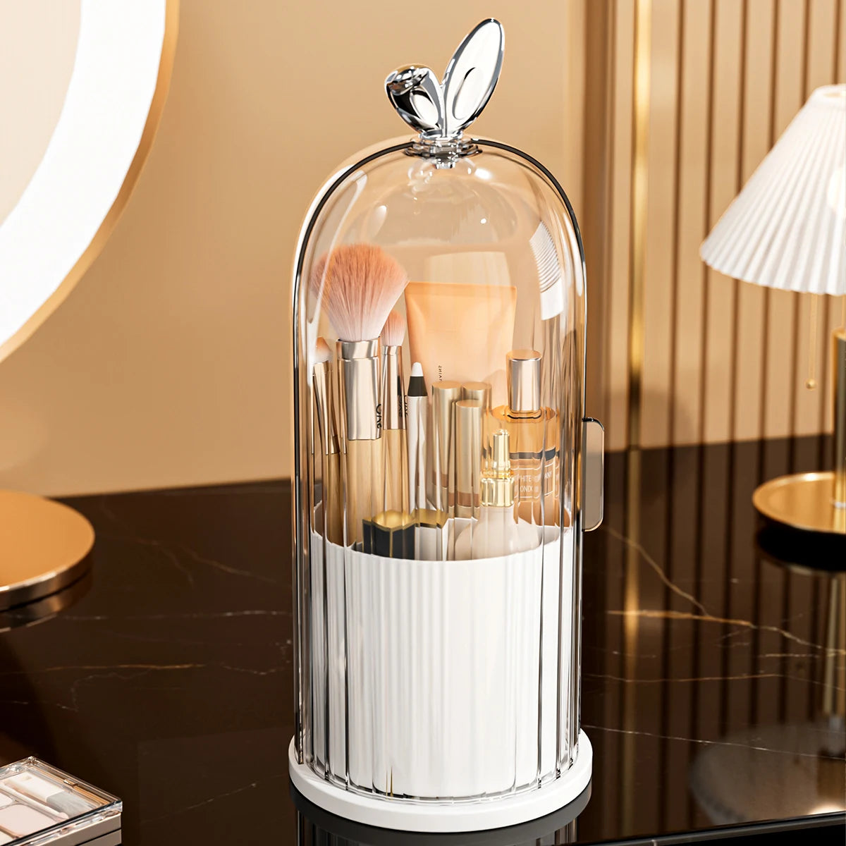360° Rotating Makeup Brush Holder Cosmetic, Lipstick, Eyebrow Pencil, Eye Shadow Organizer with Clear Lid Dustproof, Waterproof