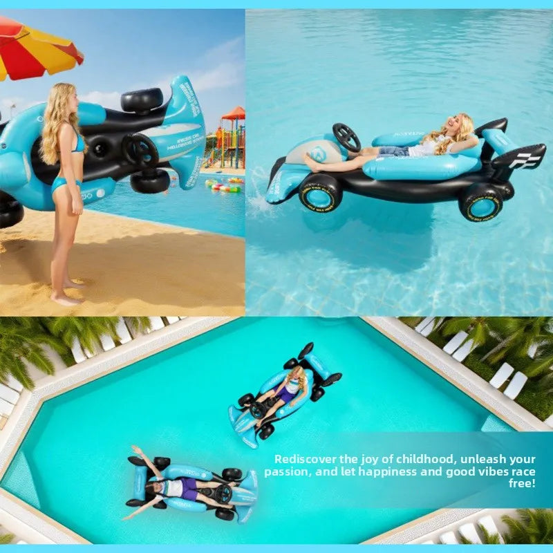 Inflatable Water Float Racing Car Model, Floating Lounge Seat, Inflatable Water Toy for Adults & Kids 214x105x81CM