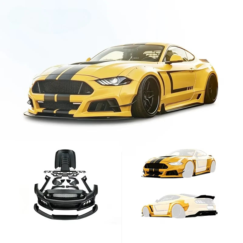 For Ford Mustang GT500 Upgrade GTD Style Wide Body Kit Car Bumpers Hood Side Skirt Fender Rear Diffuser Rear Spoiler