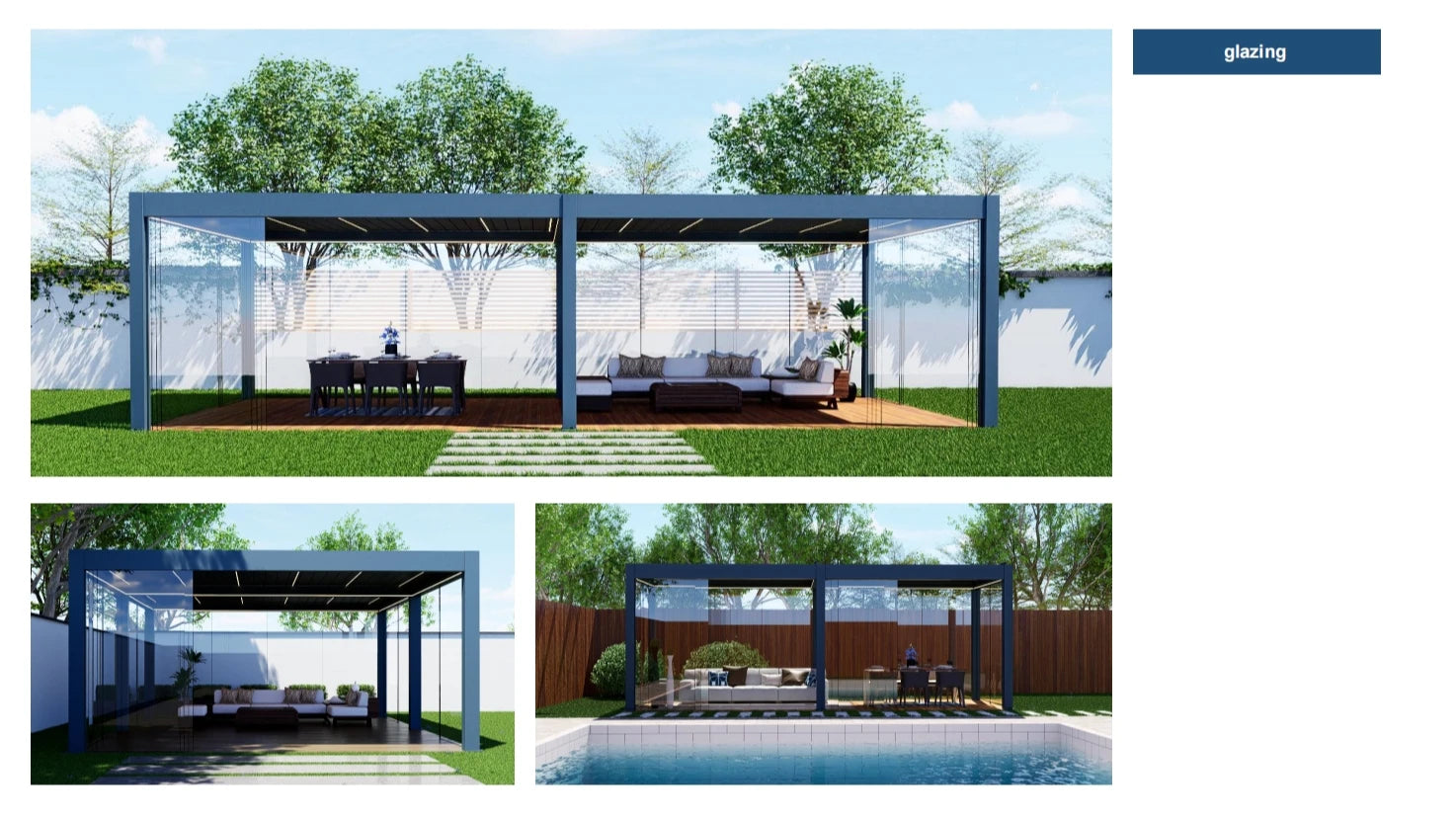 Motorized Pergola Aluminum Bioclimatic Gazebo with LED Lights Louvered Roof with Glass Sliding Doors Patio Gazebos Pergolas