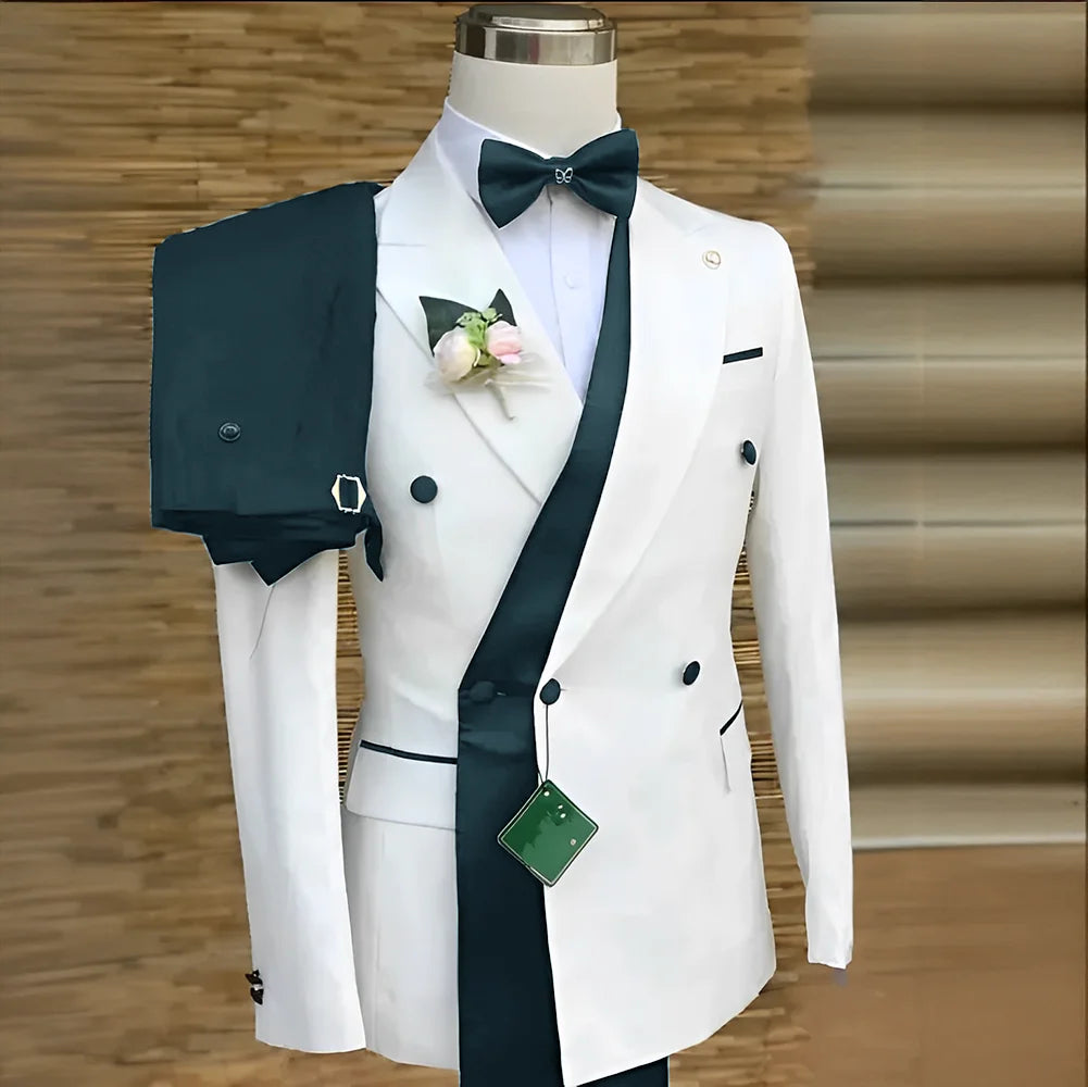 Bespoke Custom White Black Wedding Suit For Men New Design Slim Fit Groom Best Man Wedding Tuxedo Formal Prom Wear 2 Pieces Set