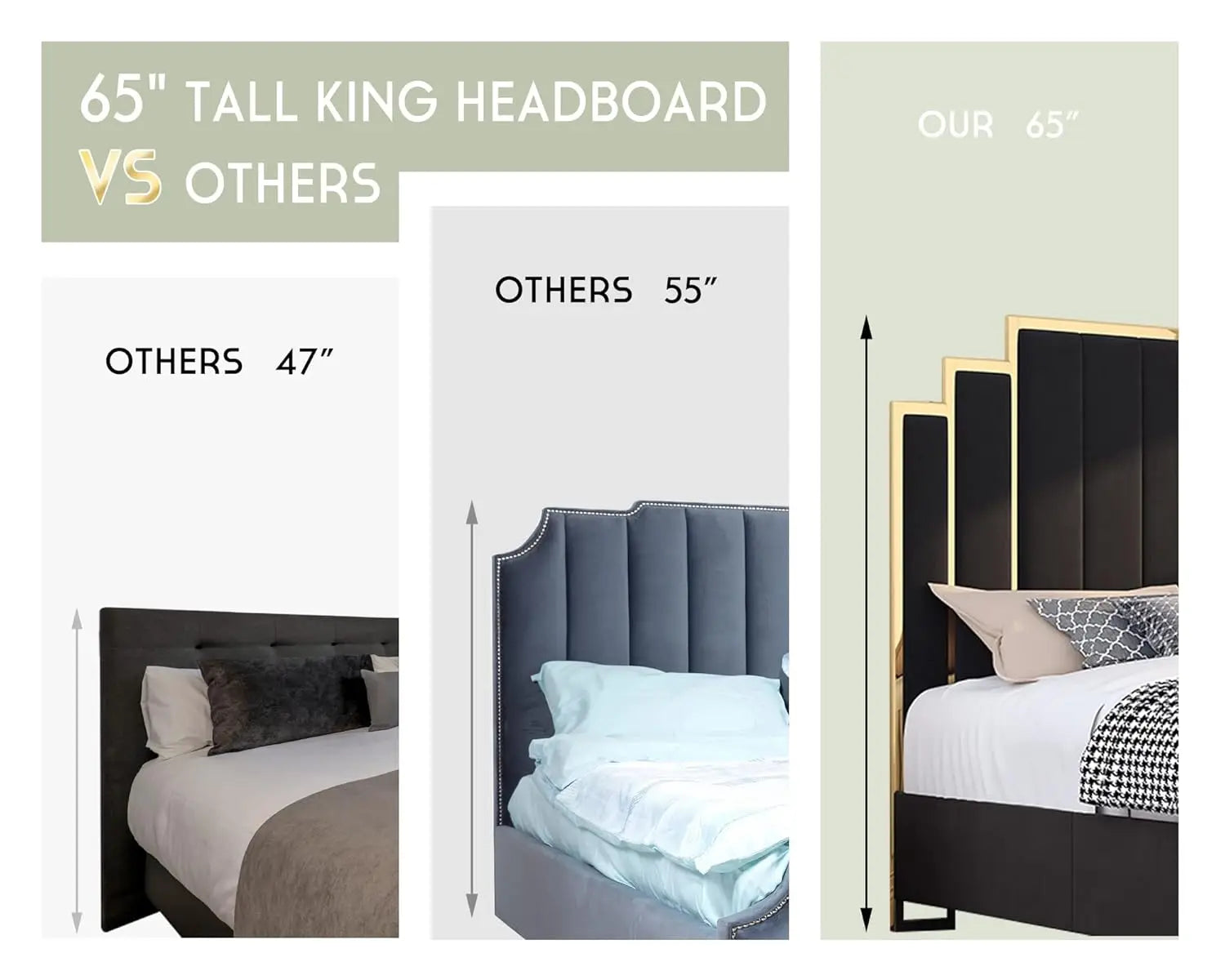 King Bed Frame Upholstered Platform with Gold Trim Headboard No Box Spring Needed Black, Customized