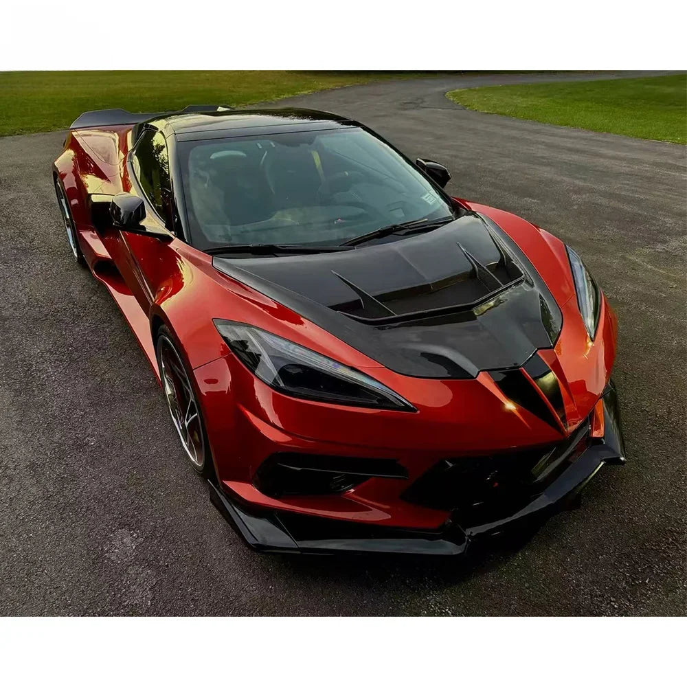 High Quality ZR1 Style Carbon Fiber Engine Hood Front Fender Trunk Lid Replacement Body Parts for Corvette C8