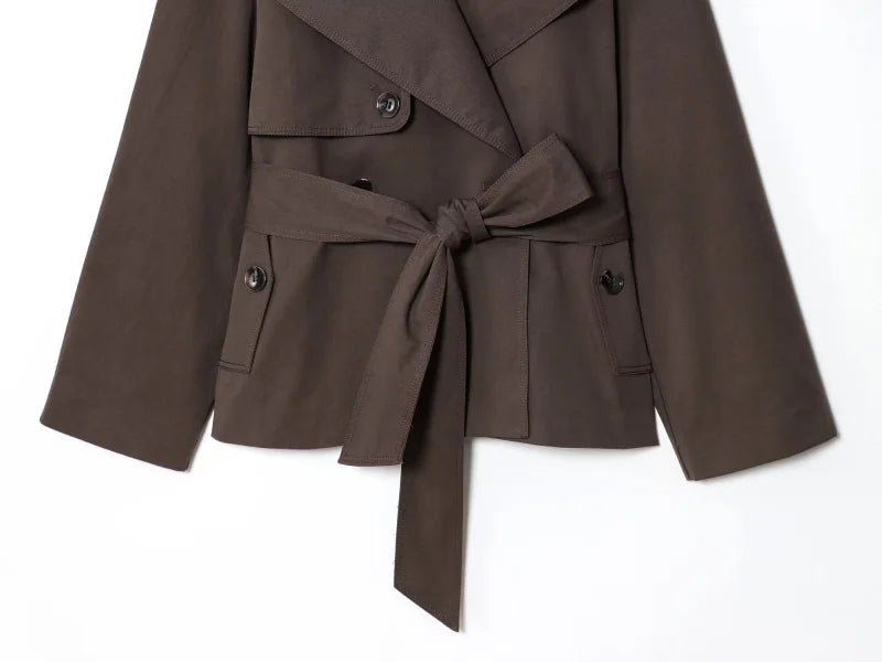 ETJ Autumn 2025 new collection  women's British style lapel double-breasted Maillard color belt casual trench coat