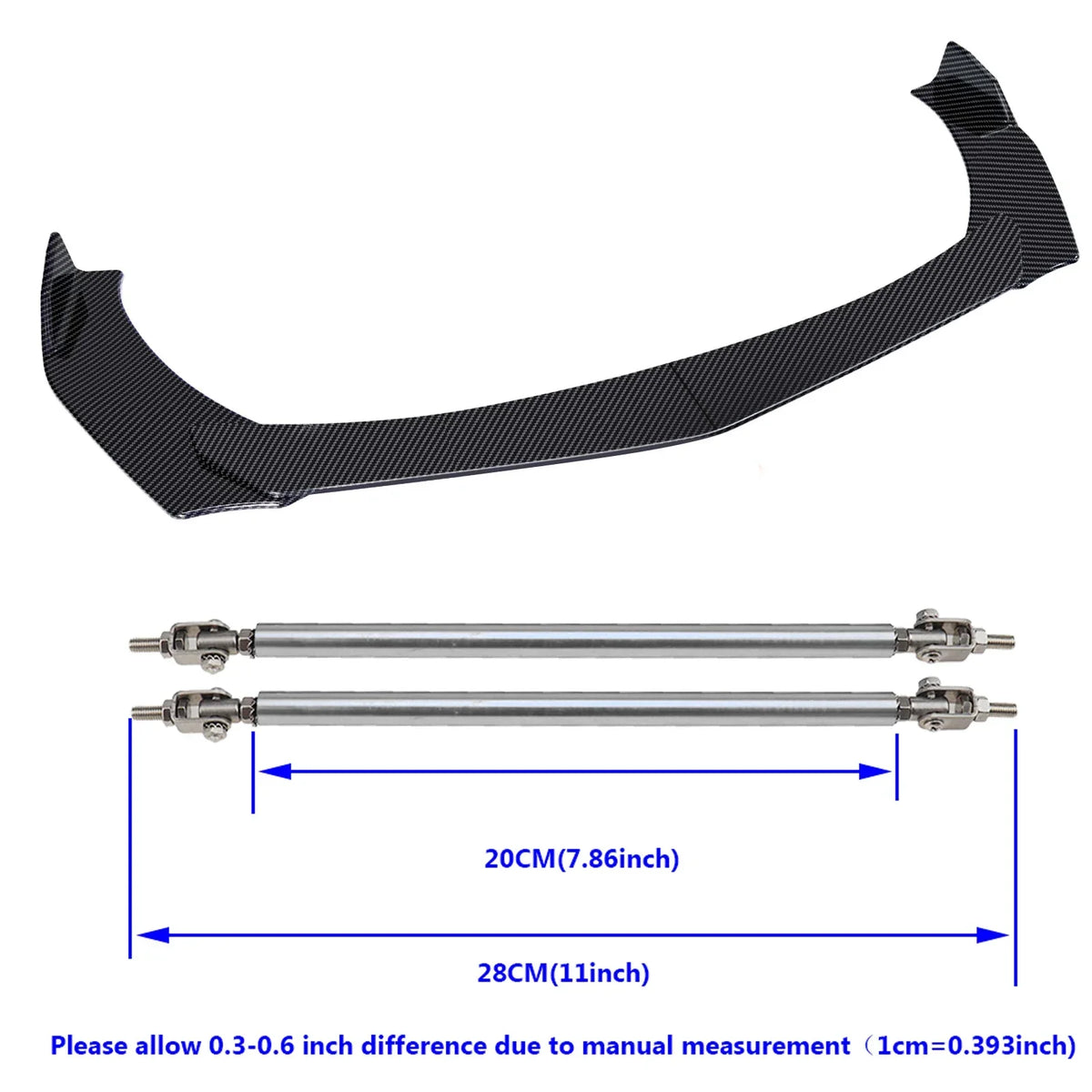 Universal ABS Front Bumper Lip Chin Spoiler Splitter With 8"-11" Adjustable Support Rod