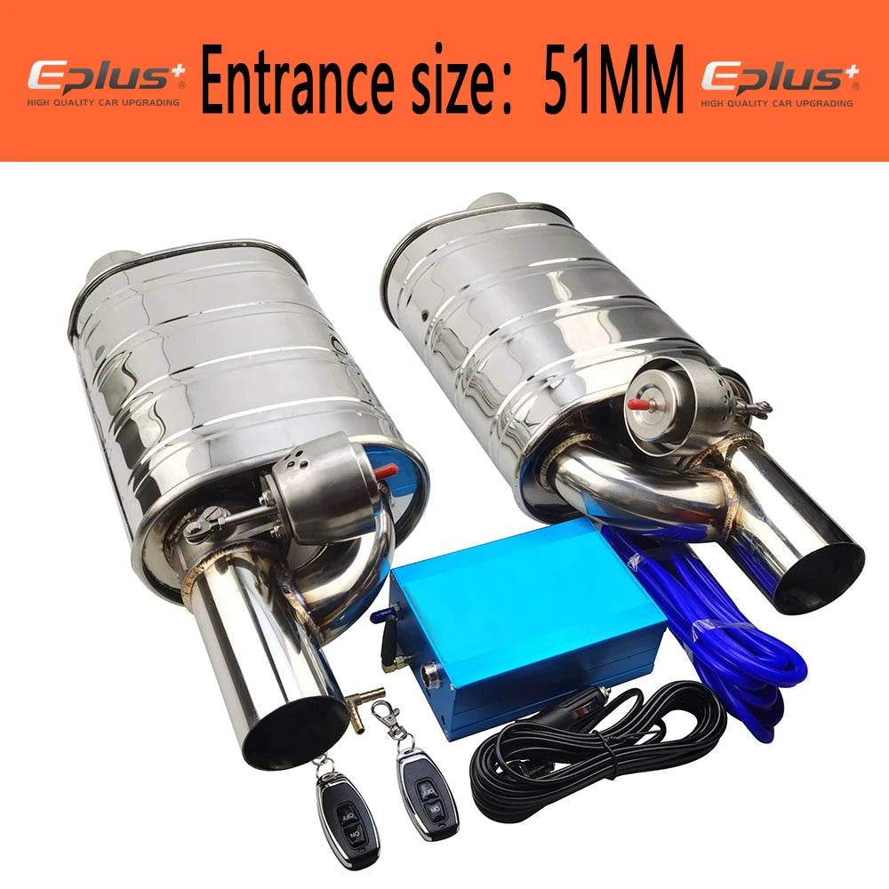 EPLUS 1 Pair Car Exhaust System Vacuum Valve Control Exhaust Pipe Kit Remote Control Variable Silencer Stainless Universal 63mm