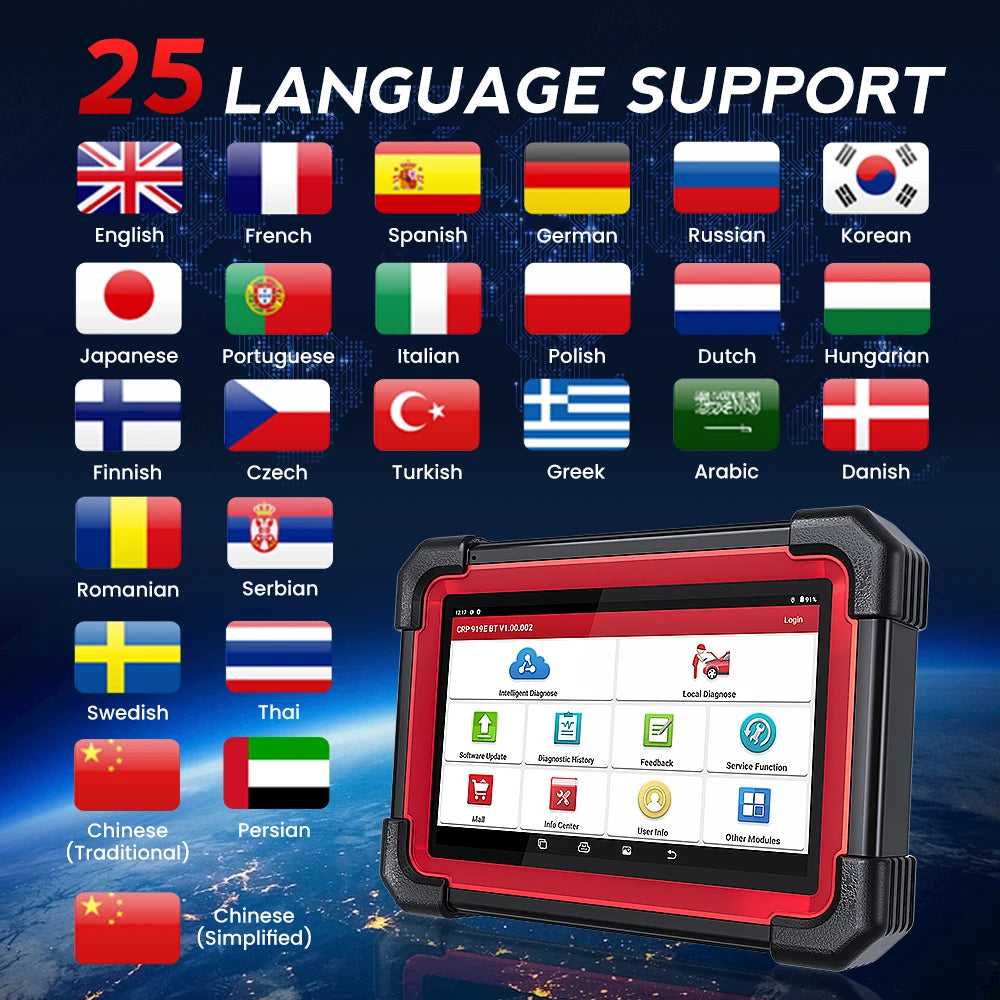 LAUNCH X431 CRP919E BT Car Diagnostic Tools CAN FD DOIP ALL Systems ECU Coding Bi-directional 35 Resets DBScar VII Auto Scanner