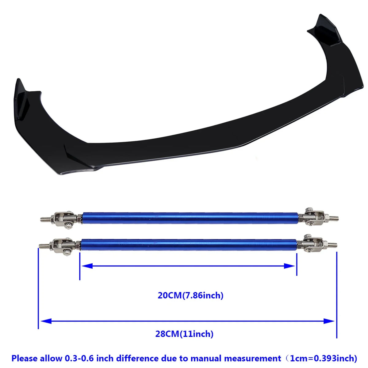 Universal ABS Front Bumper Lip Chin Spoiler Splitter With 8"-11" Adjustable Support Rod