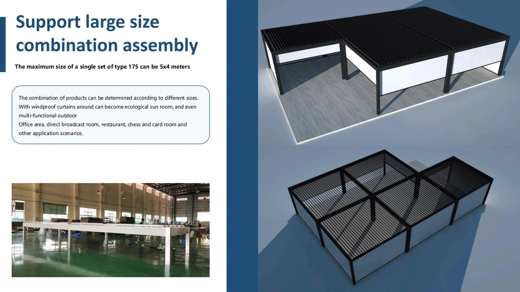 Motorized Pergola Aluminum Bioclimatic Gazebo with LED Lights Louvered Roof with Glass Sliding Doors Patio Gazebos Pergolas