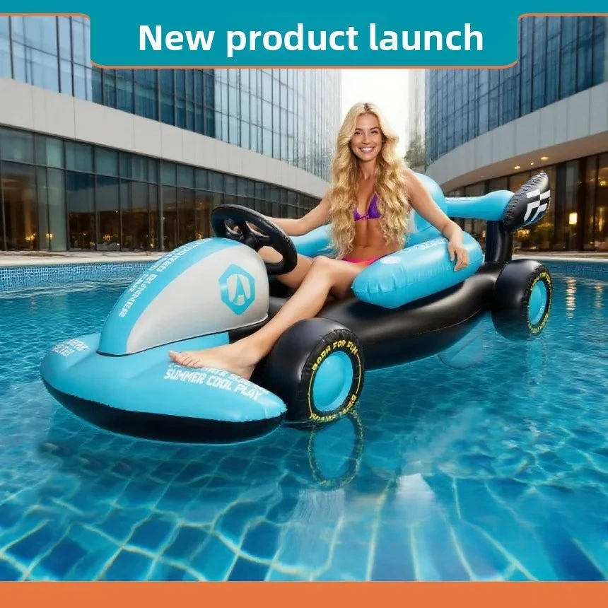 Inflatable Water Float Racing Car Model, Floating Lounge Seat, Inflatable Water Toy for Adults & Kids 214x105x81CM
