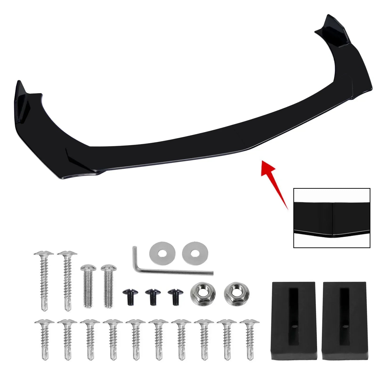 Universal ABS Front Bumper Lip Chin Spoiler Splitter With 8"-11" Adjustable Support Rod