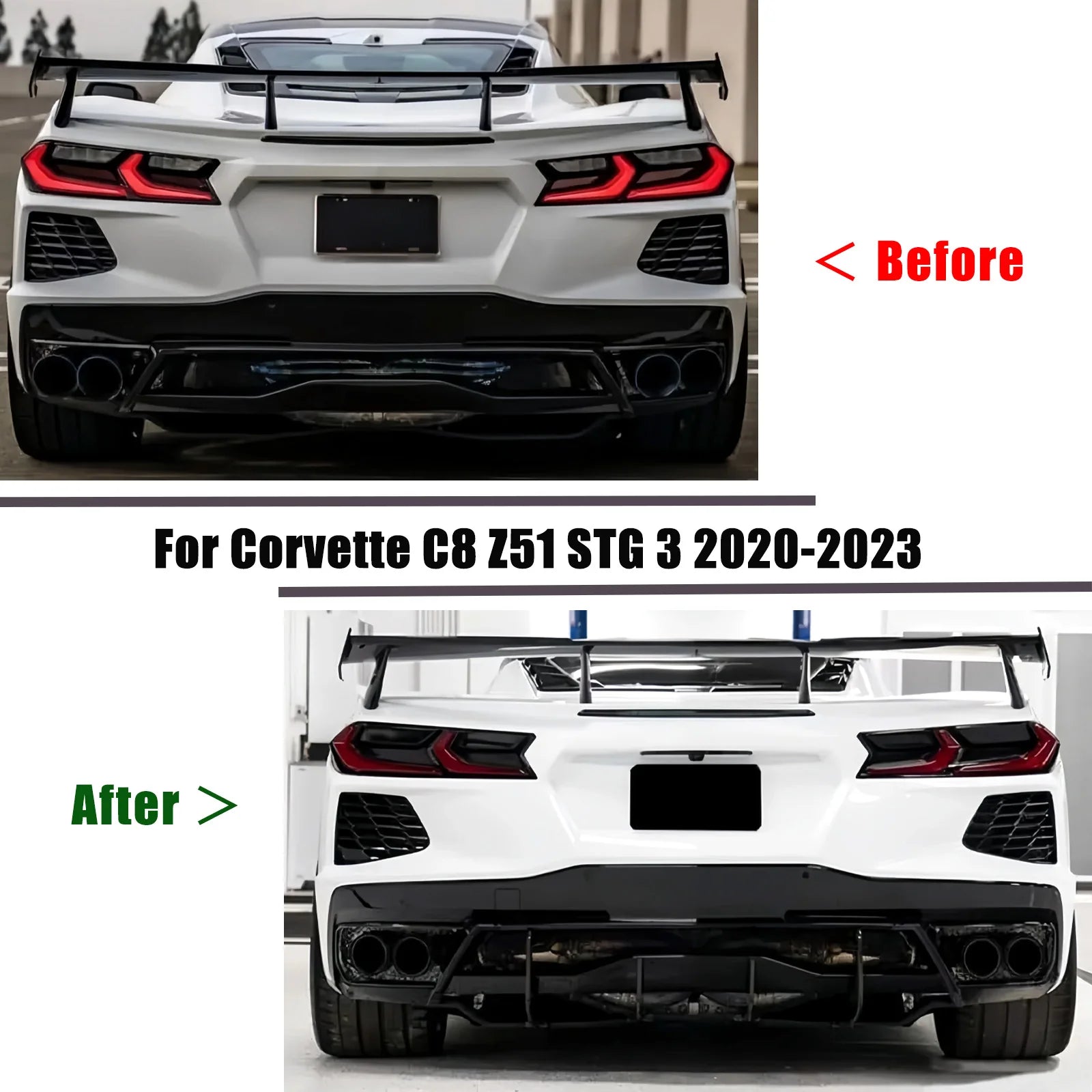 For 2020-2023 Chevrolet/Chevy Corvette C8 E-ray STG Z51 Rear Bumper Diffuser Rear Lip Splitter Spoiler Shark Fin Style Body Kit
