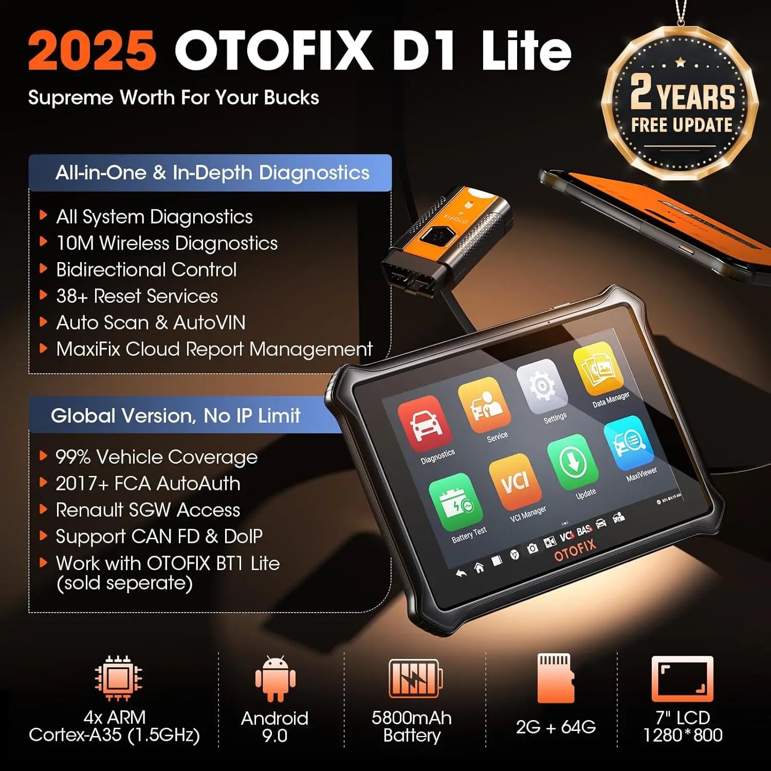 OTOFIX D1 Lite Bidirectional Scan Tool All System Automotive Diagnostic Scanner FCA SGW CANFD DOIP OBD2 Scanner 2 Year Update