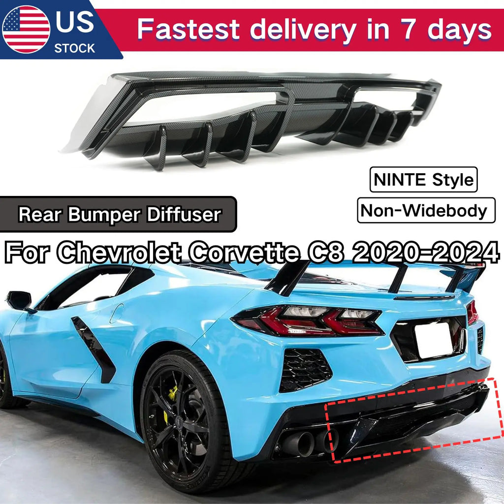 For Chevrolet Corvette C8 2020-2025 NINTE Style Rear Bumper Diffuser Non-Widebody Glossy Black Cars Accessories Body Kit