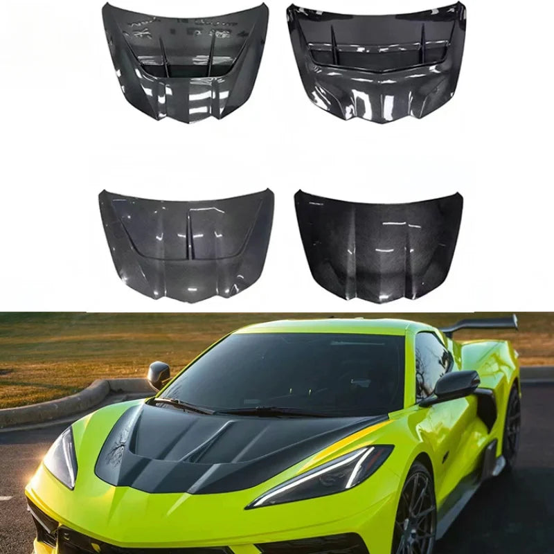 High Quality ZR1 Style Carbon Fiber Engine Hood Front Fender Trunk Lid Replacement Body Parts for Corvette C8