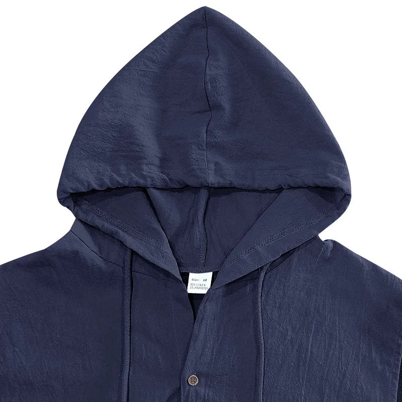 Men's Linen Sleeveless Hooded Shirt and Shorts Set