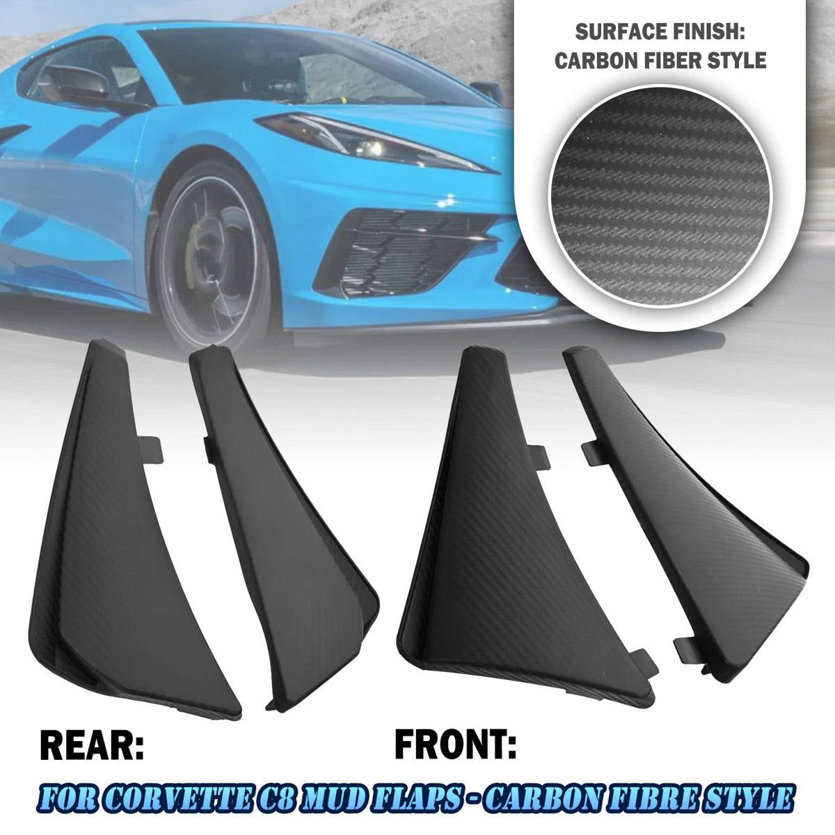4pcs Mud Flaps Mudflaps Fender Mudguard XL Extended Front Rear Wheel Splash Guard For Chevrolet C8 Corvette 2020-2024 Accessorie